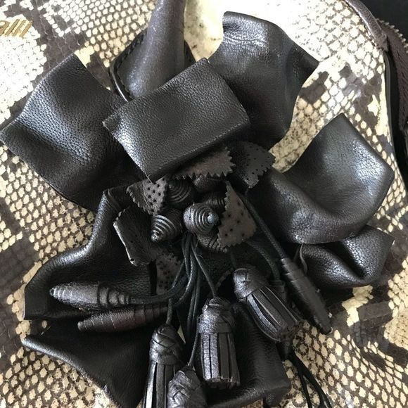 Just Cavalli Snakeskin Embossed Brown Satchel NWT - Picture 3 of 8